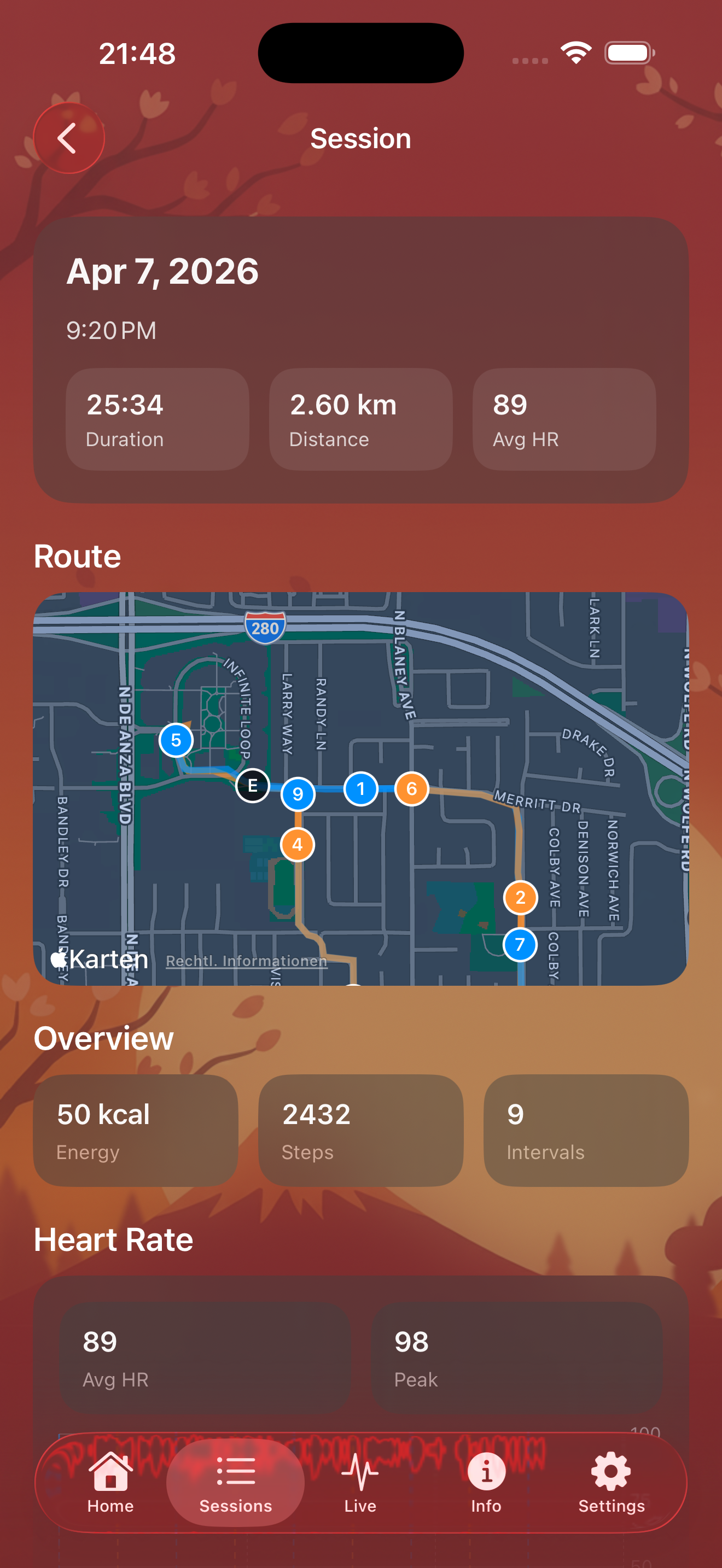 iPhone workout detail screen