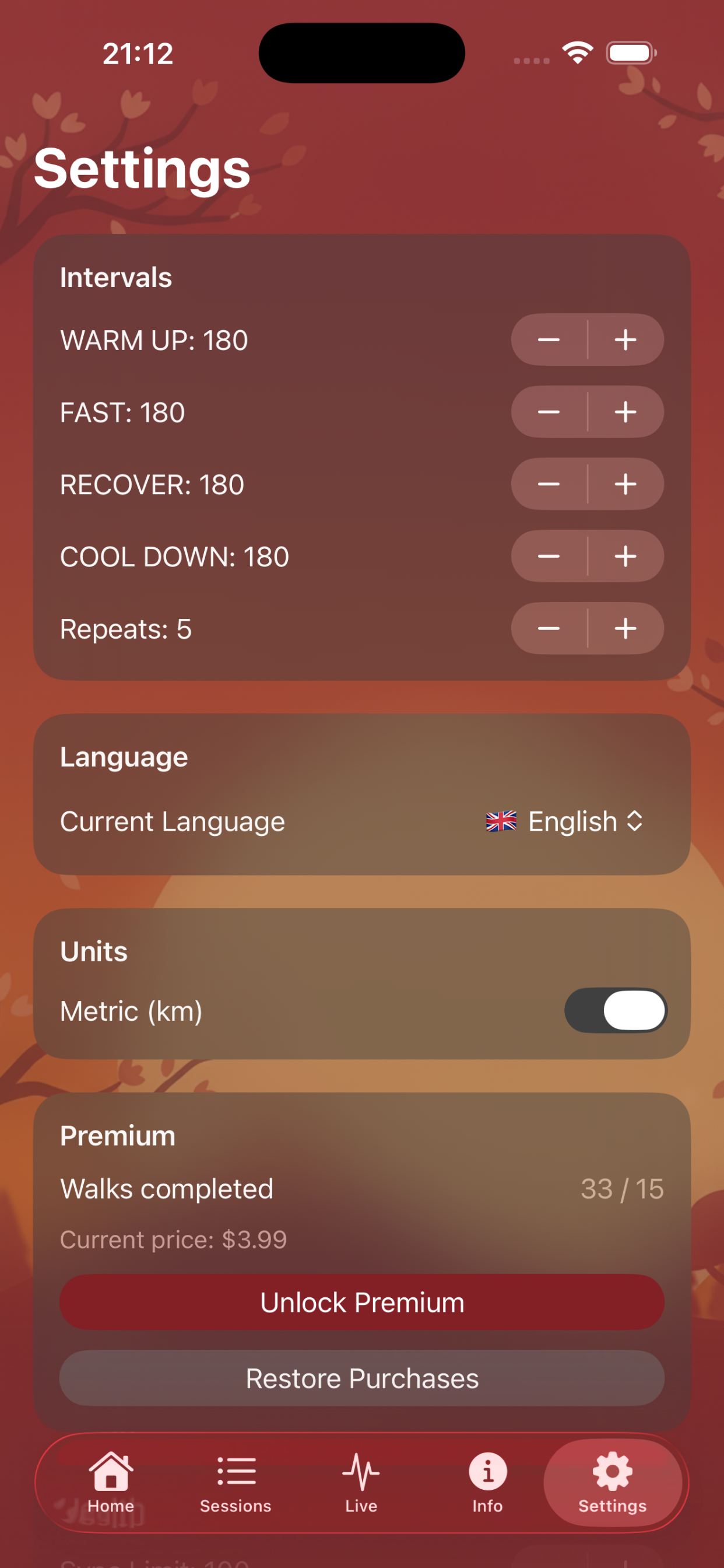 iPhone settings for interval plan